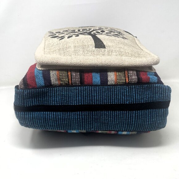 Beautiful Colorful Strip Large Pure Hemp Multi Pocket Backpack with Tree of Life main image 5